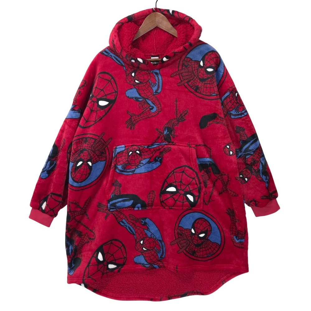 Marvel Spider-Man Wearable Sherpa Blanket Hoodie Adult M/L Red Fleece Oversized